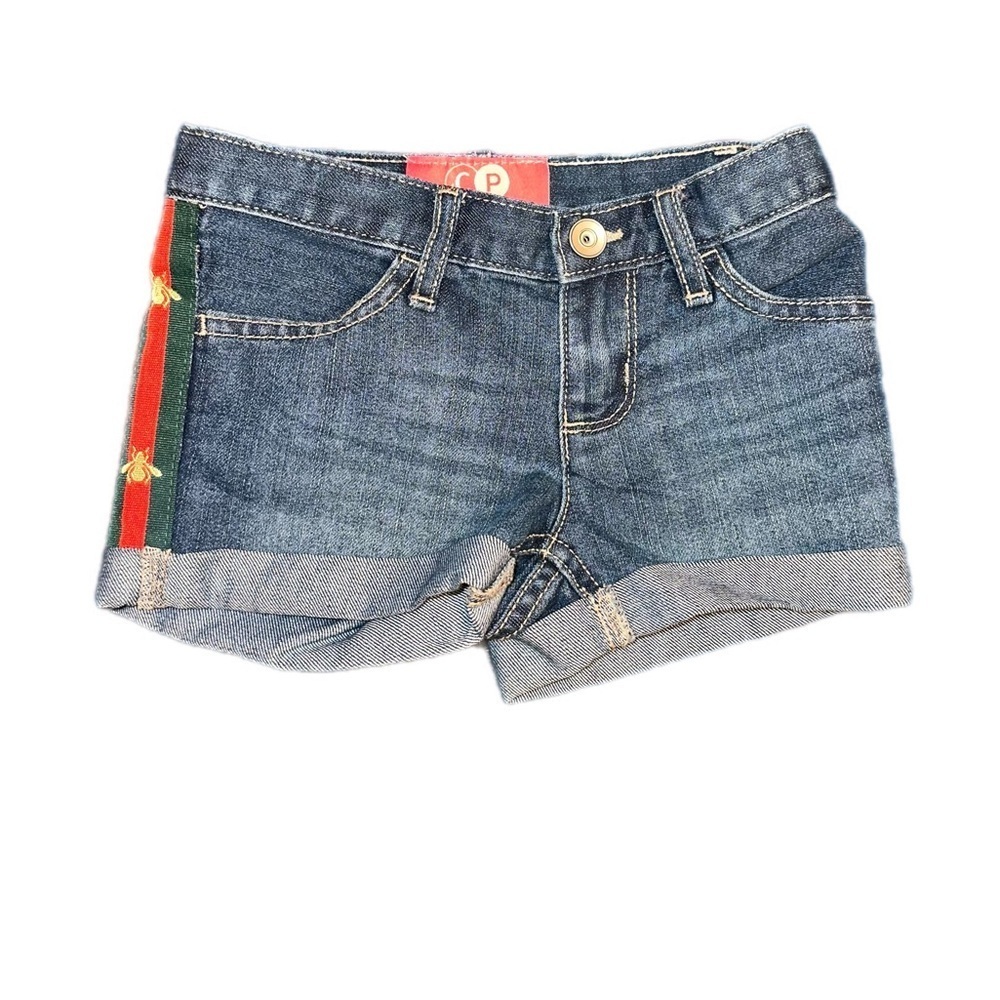 Kid’s Roll Cuff Denim Shorts W/ Bee Stripe Ribbon - Picture 9 of 10